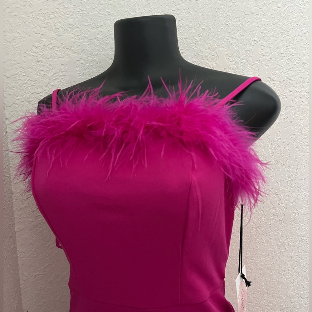 Pink midi dress with feathers